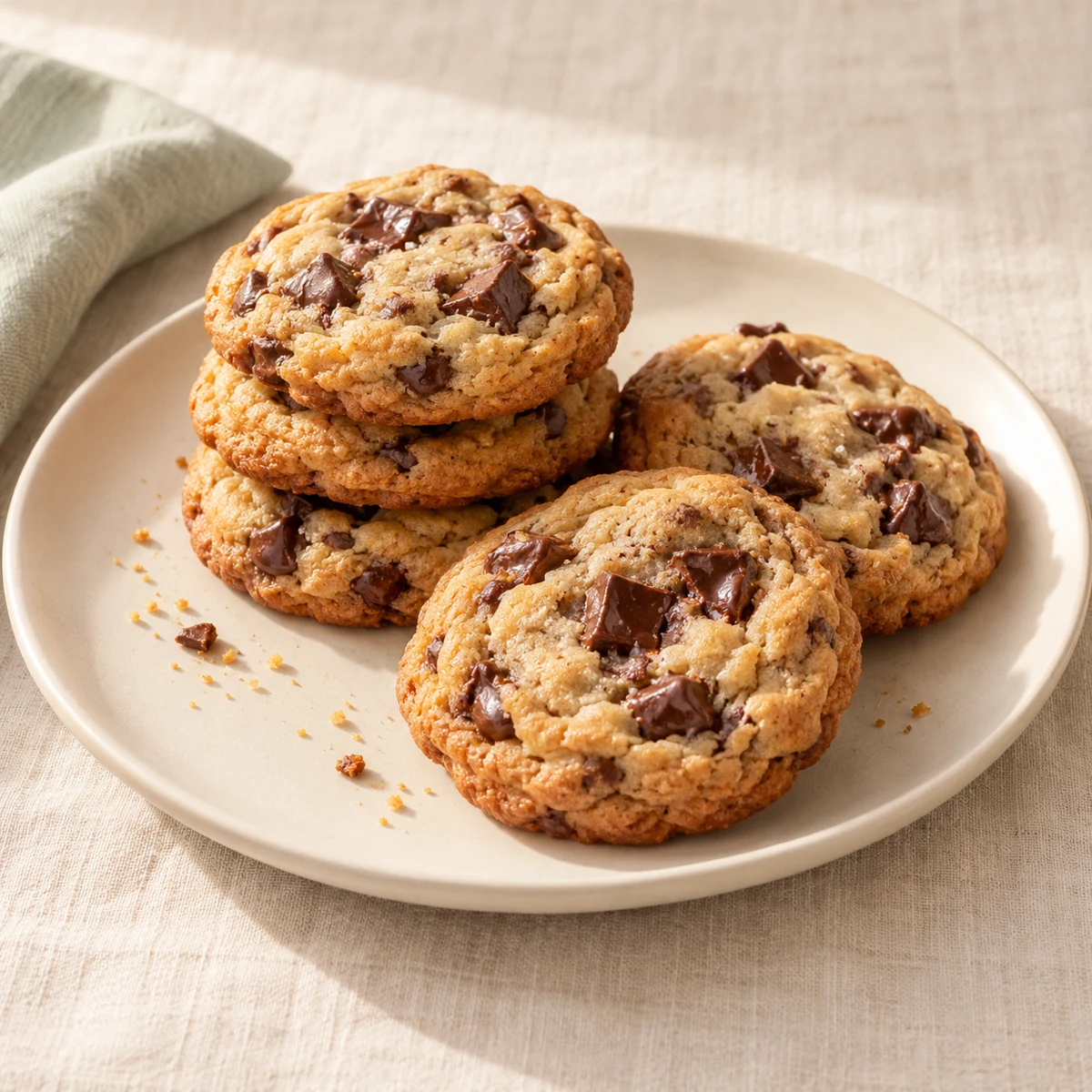 Stack of golden chocolate chip cookies