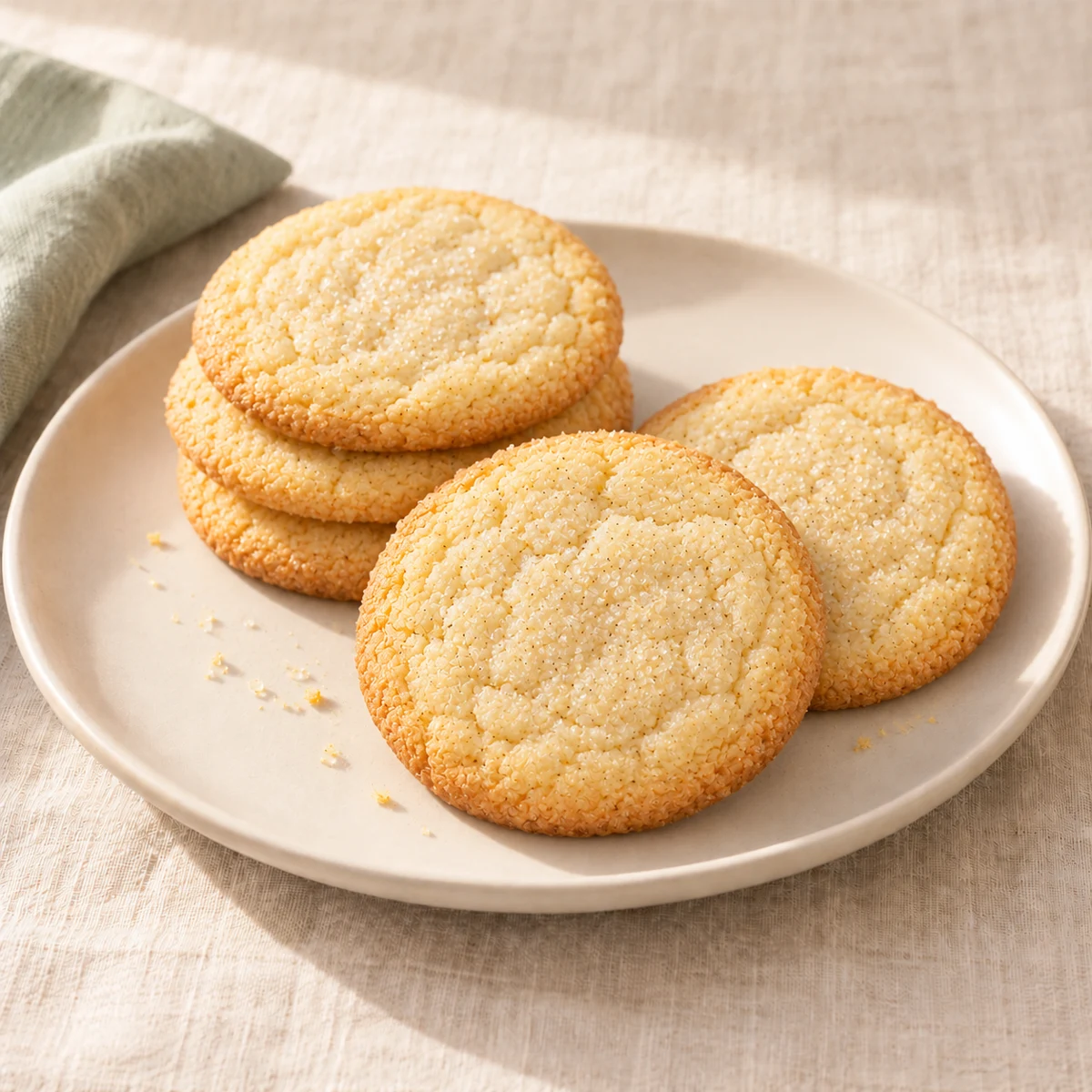 Vanilla sugar cookies on an ivory plate